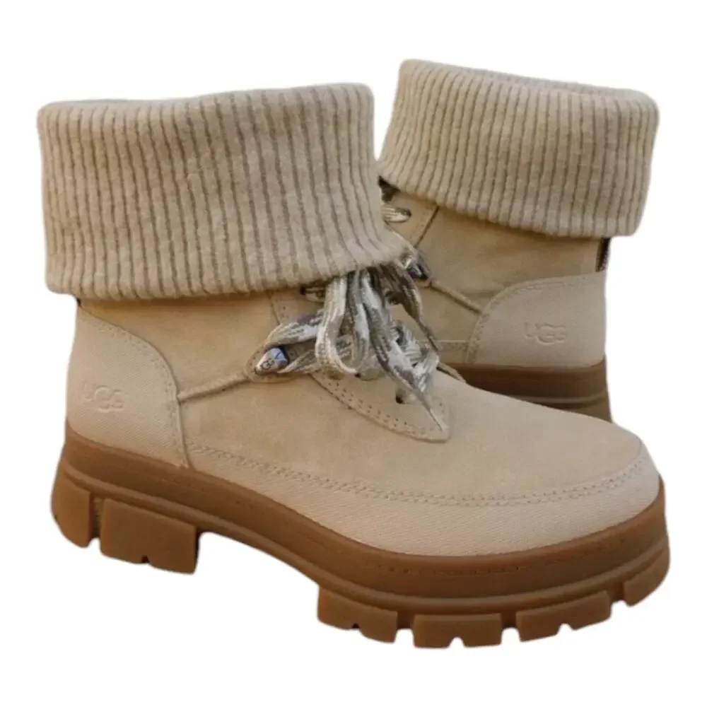 UGG ASHTON HIKER LACE UP MUSTARD SEED Lug Sole SUEDE WOMEN'S BOOTS SIZE 10